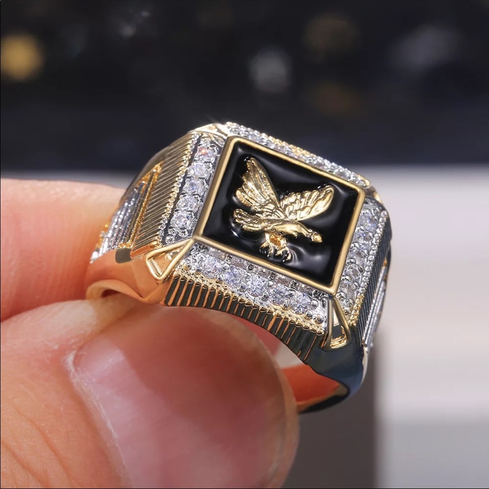 New Unisex Two Tone Enamel Eagle Zircon Ring 💍 - Picture 1 of 6